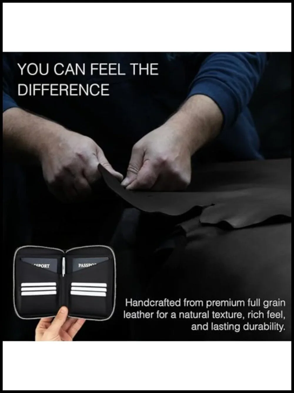 Full Grain Leather Passport Holder for 2 - RFID Travel Wallet Organizer